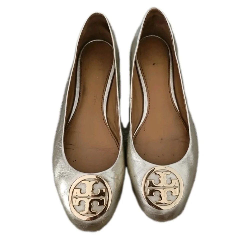 Tory Burch Womens Metallic Light Gold Leather Reva Ballet Flat 7.5